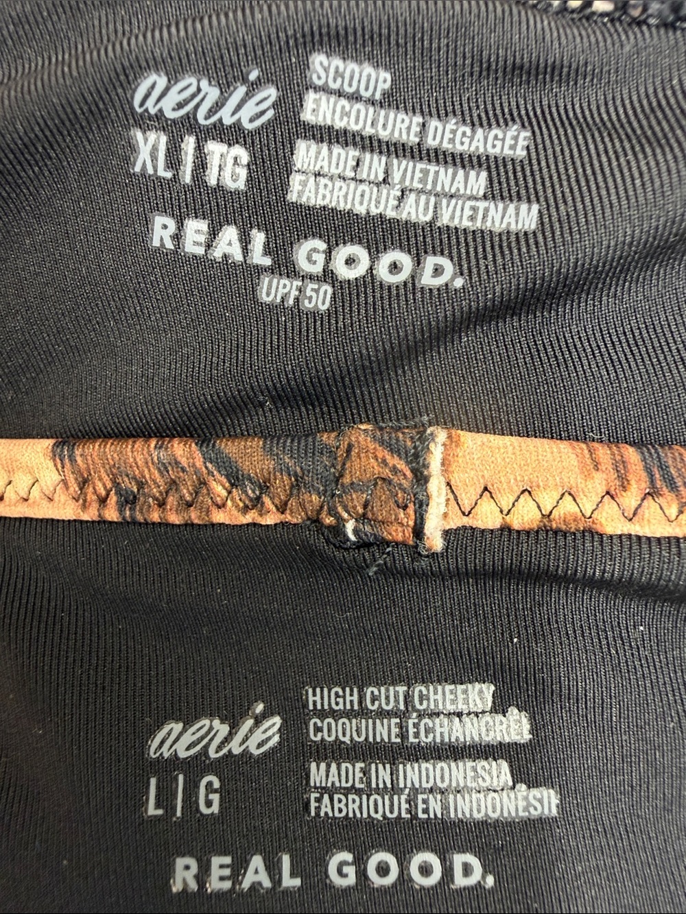 aerie Leopard Print Bikini Top XL & High-Waist Bottoms L - Brown & Black - Picture 2 of 16